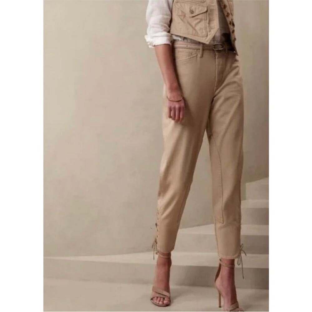 Banana Republic 4L Barrel Leg Riding Chino Women's Pants Equestrian Khaki Safari